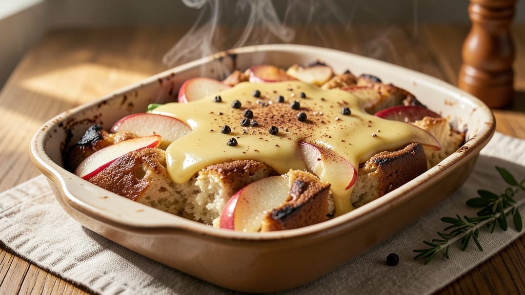 Apple Custard Bread Pudding Recipe: Spiced Apple Filling in Vanilla Custard Blanket